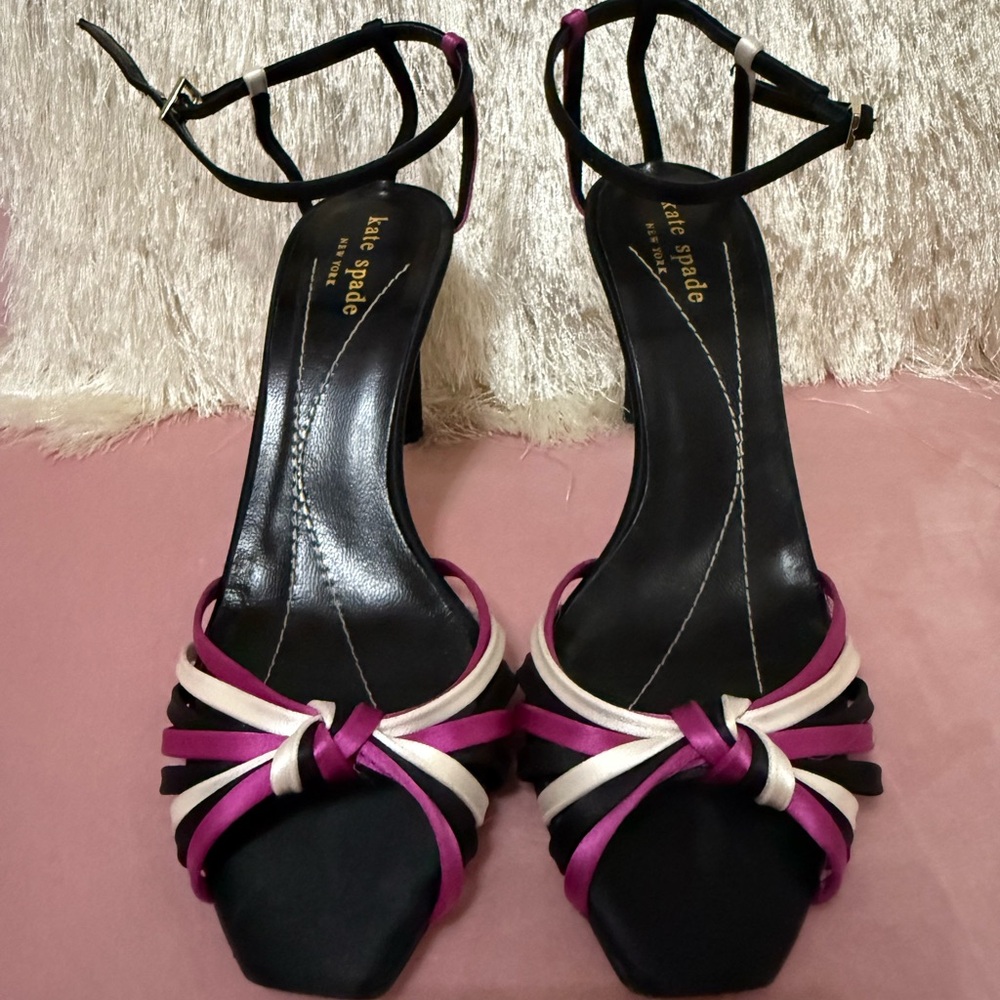 Kate Spade Black, White, Pink Strappy Heels. Size 7.5